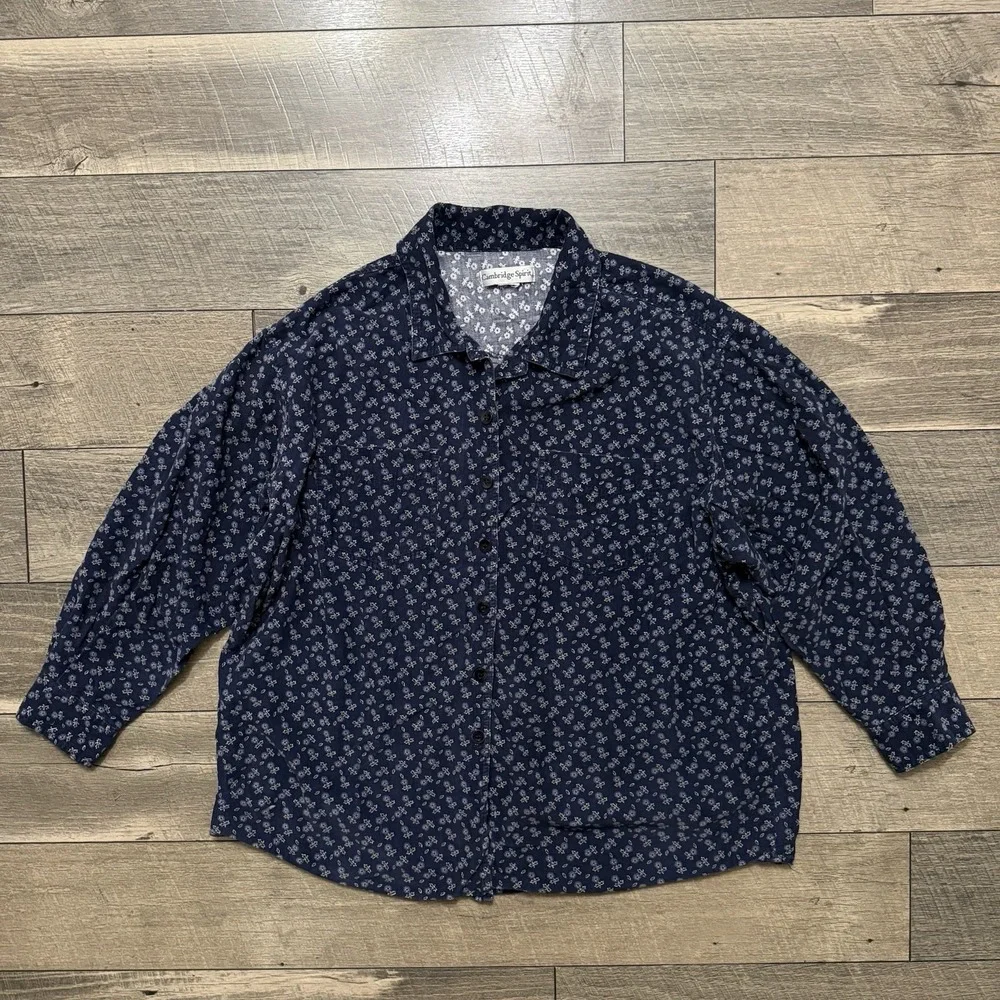 VTG 90s Cambridge Spirit Mens XL Cottage Floral Button Up Corduroy Flannel Shirt
